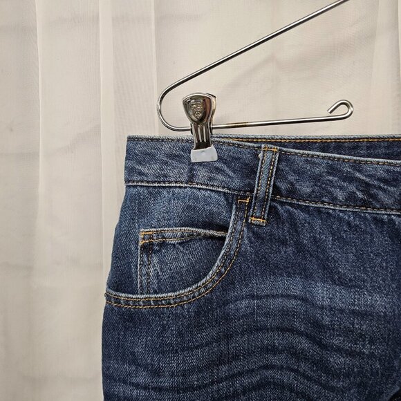 Time and Tru Medium Blue Denim Skirt Patchwork Boho Retro 14 - Picture 2 of 12